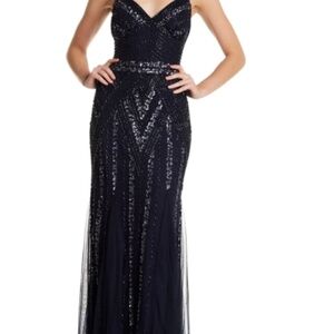 Marina navy blue sequin formal maxi dress NWT